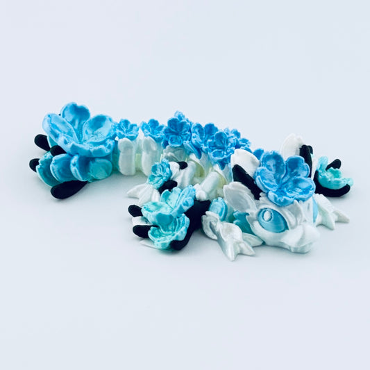 3d printed tiny cherry blossom - blue / white - view 1