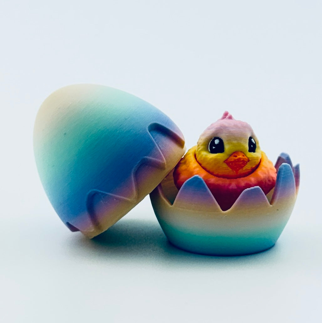 3d printed chick inside rainbow egg - closed mouth