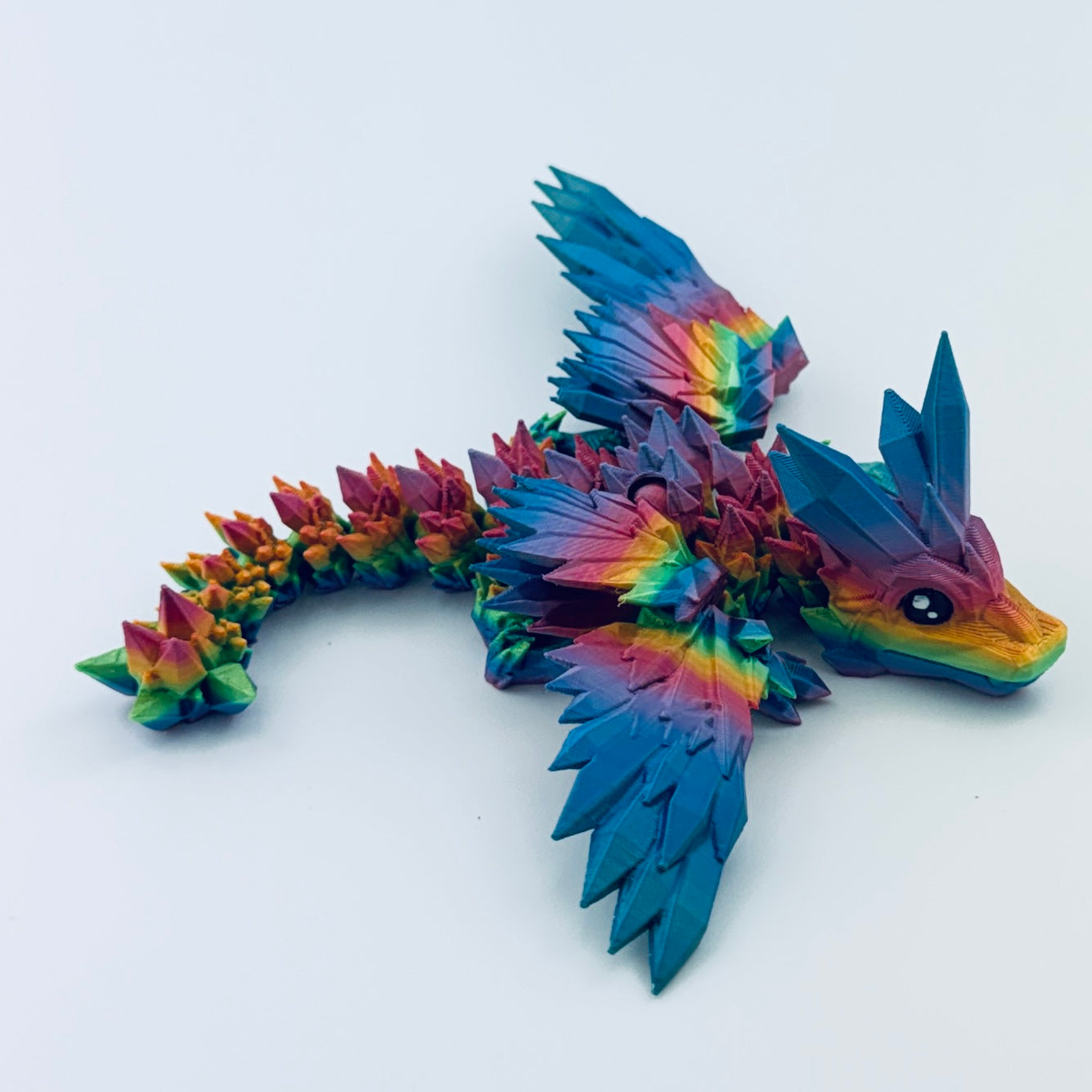 3d printed baby crystalwing dragon - rainbow
