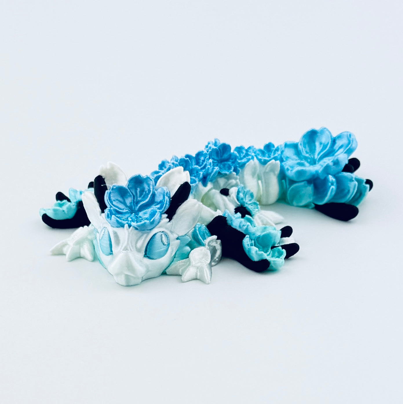 3d printed tiny cherry blossom - blue / white - view 2