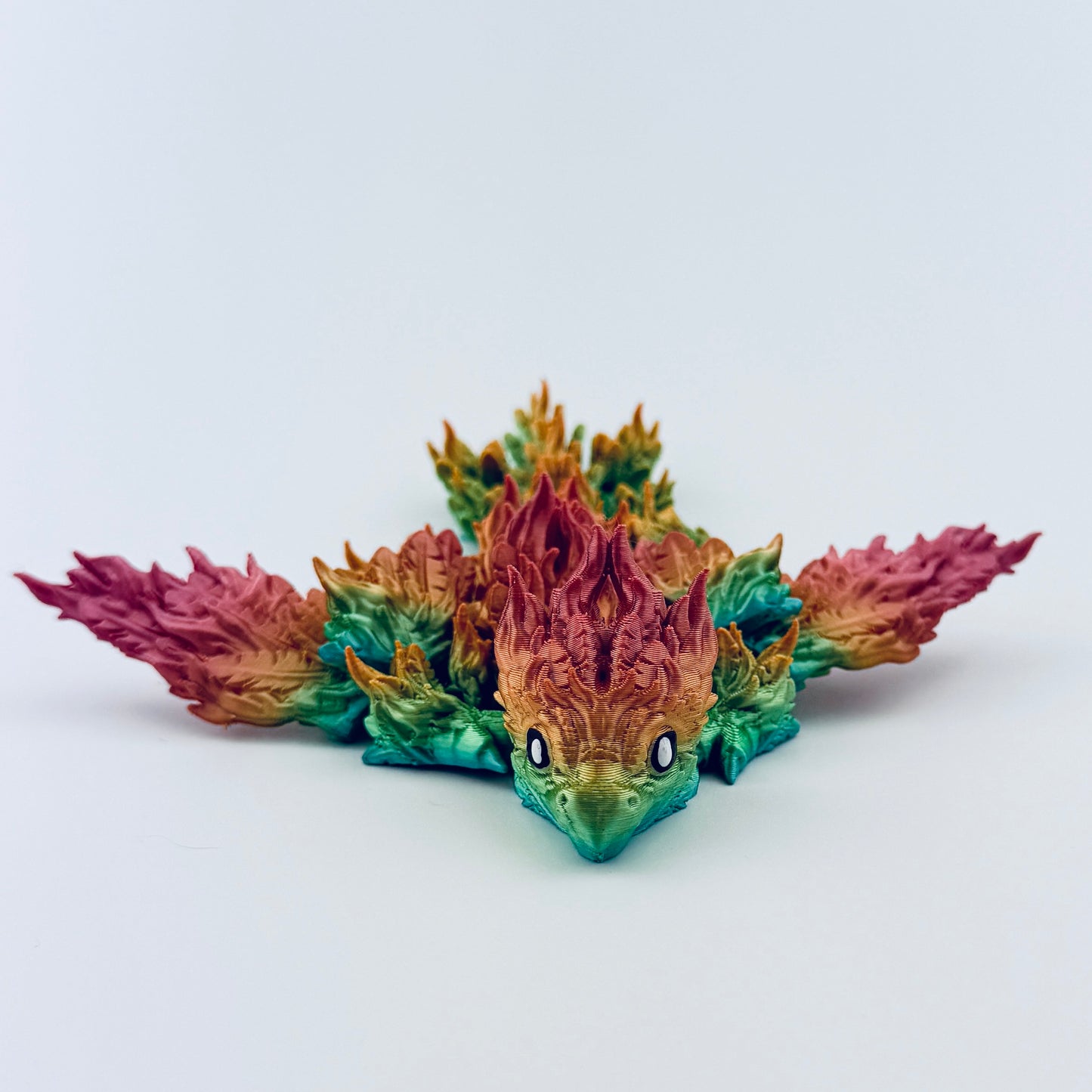 3d printed baby phoenix dragon - rainbow - view 2