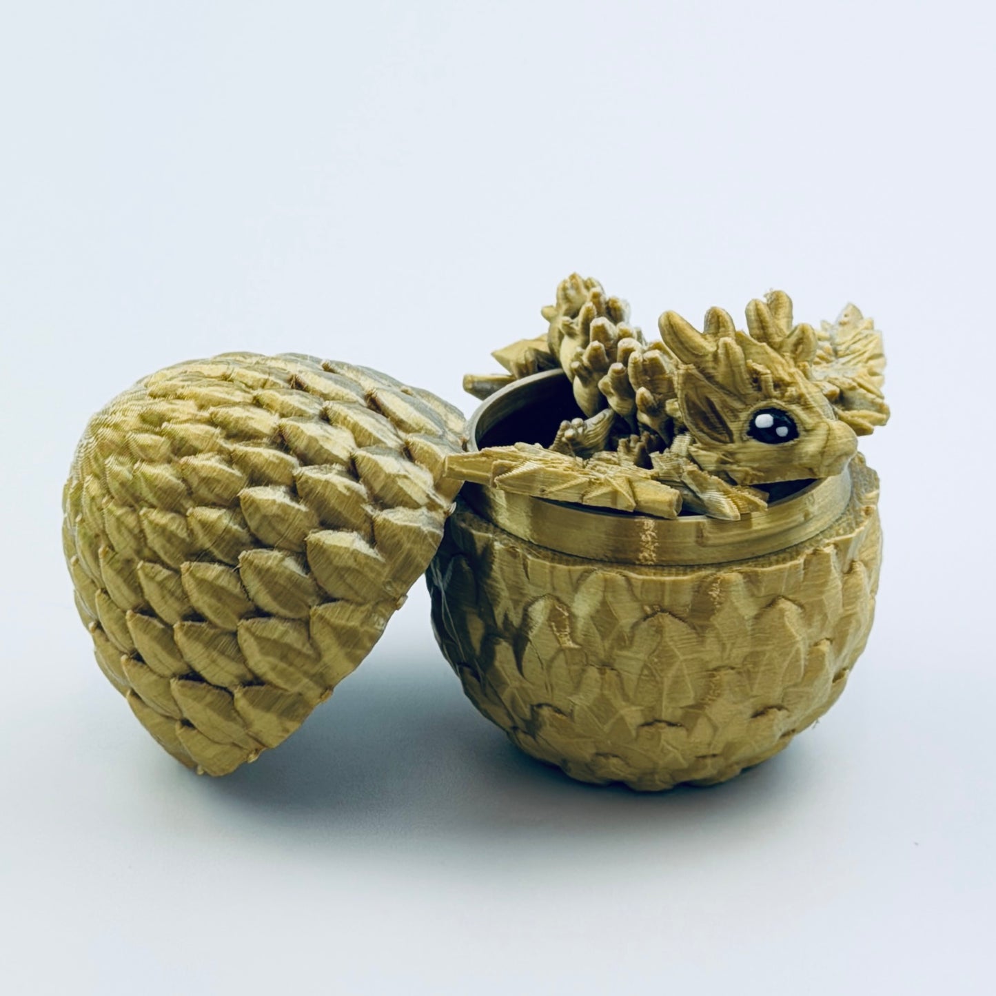 3d printed teeny dragon in egg - gold/silver