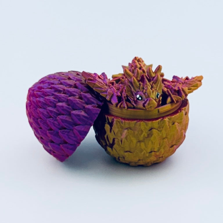 3d printed teeny dragon in egg - pink/gold