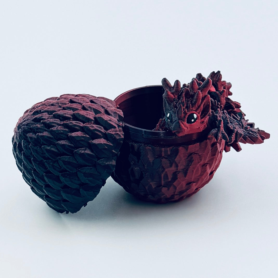 3d printed teeny dragon in egg - red/black