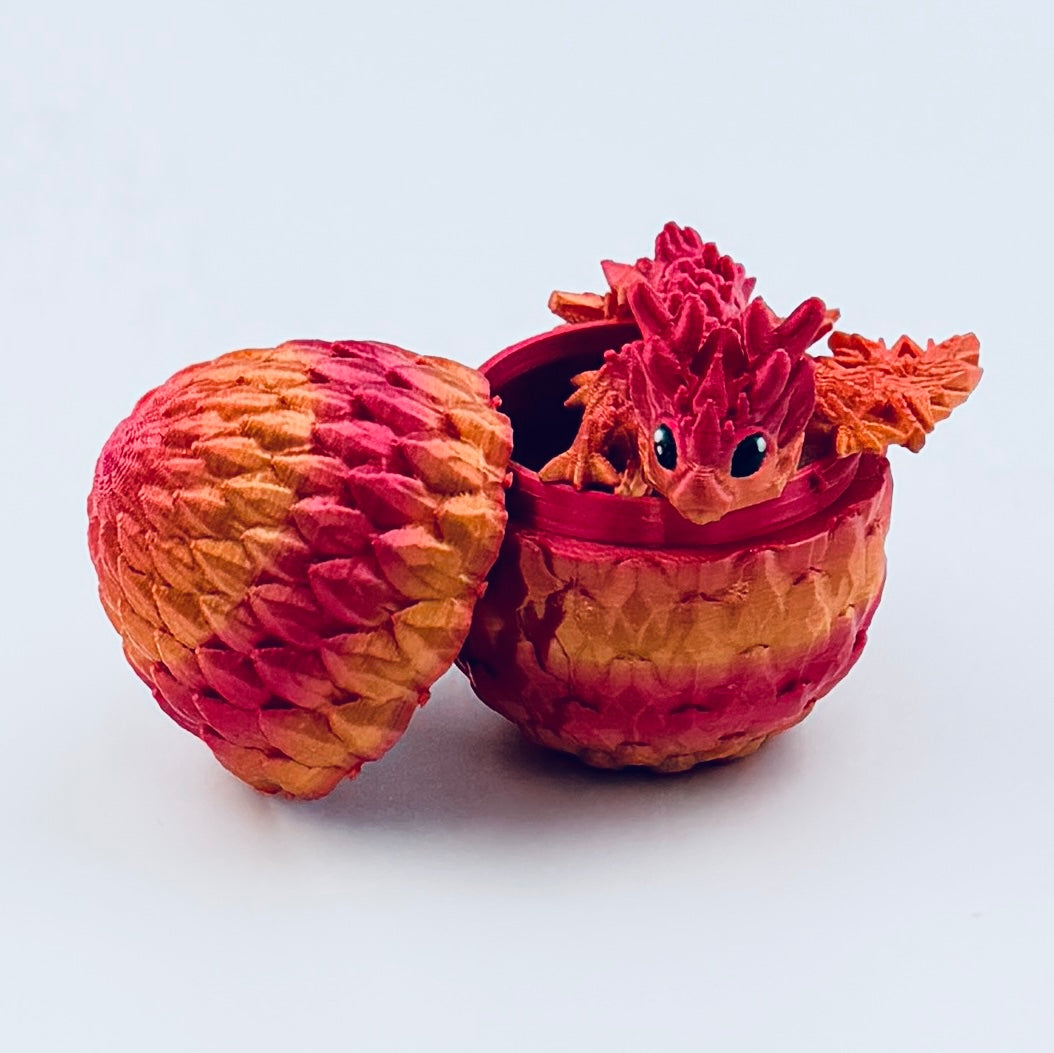 3d printed teeny dragon in egg - red/gold