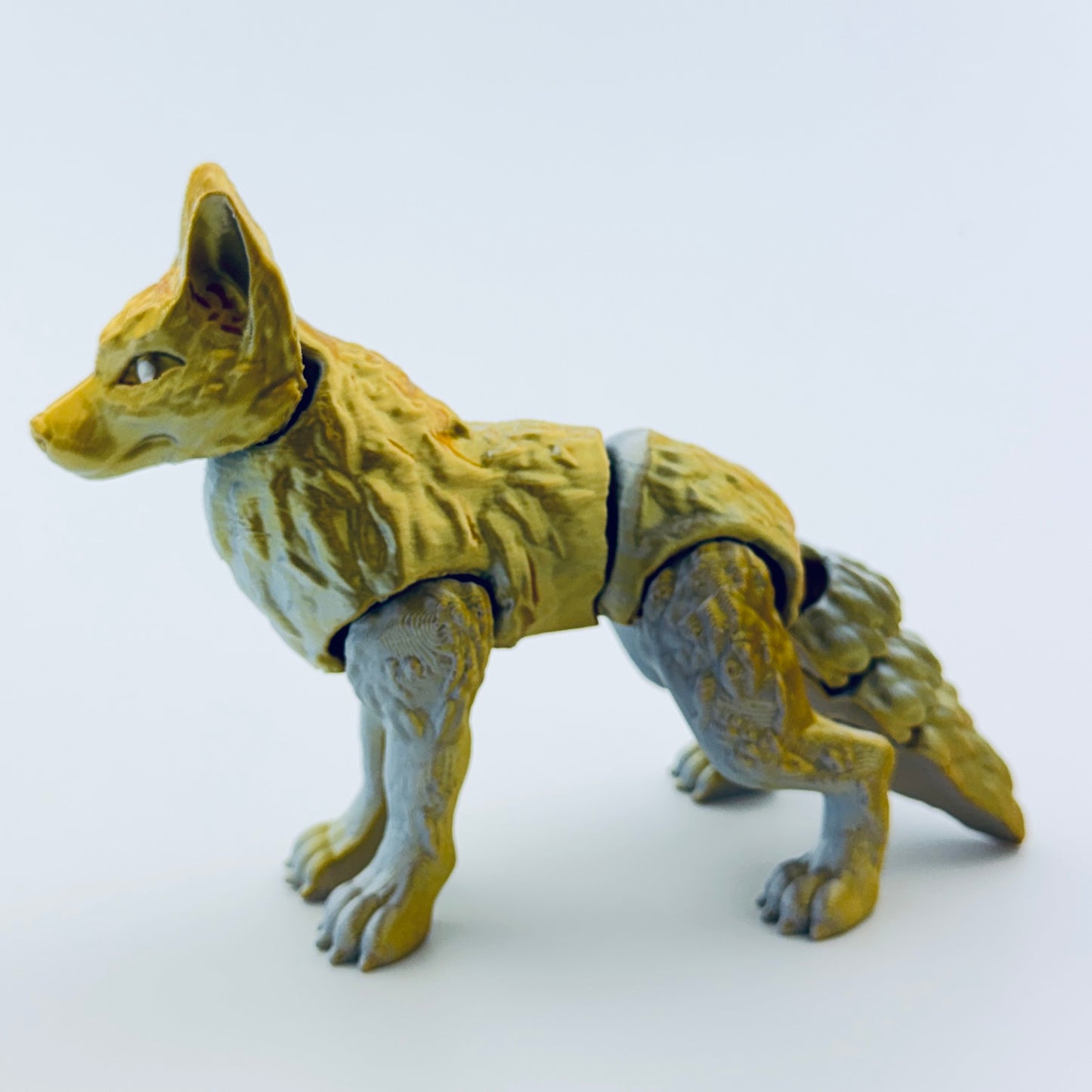 3d printed wolf - gold/silver - view 1