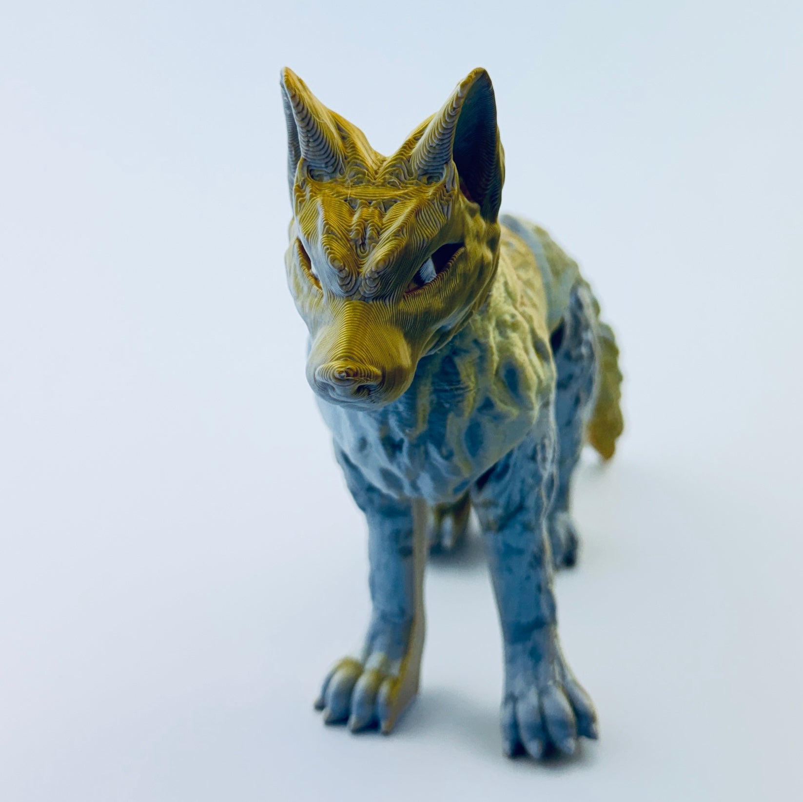 3d printed wolf - gold/silver - view 2
