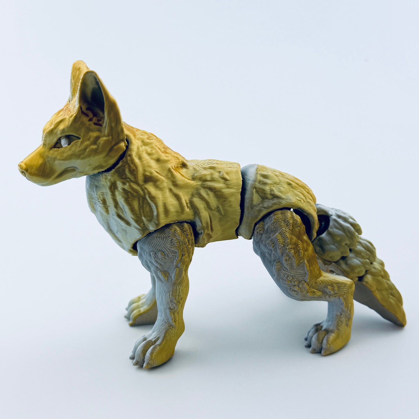 3d printed wolf - gold/silver - view 4