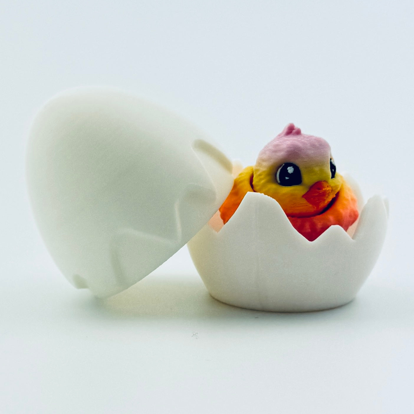 3d printed chick inside white egg - view 3