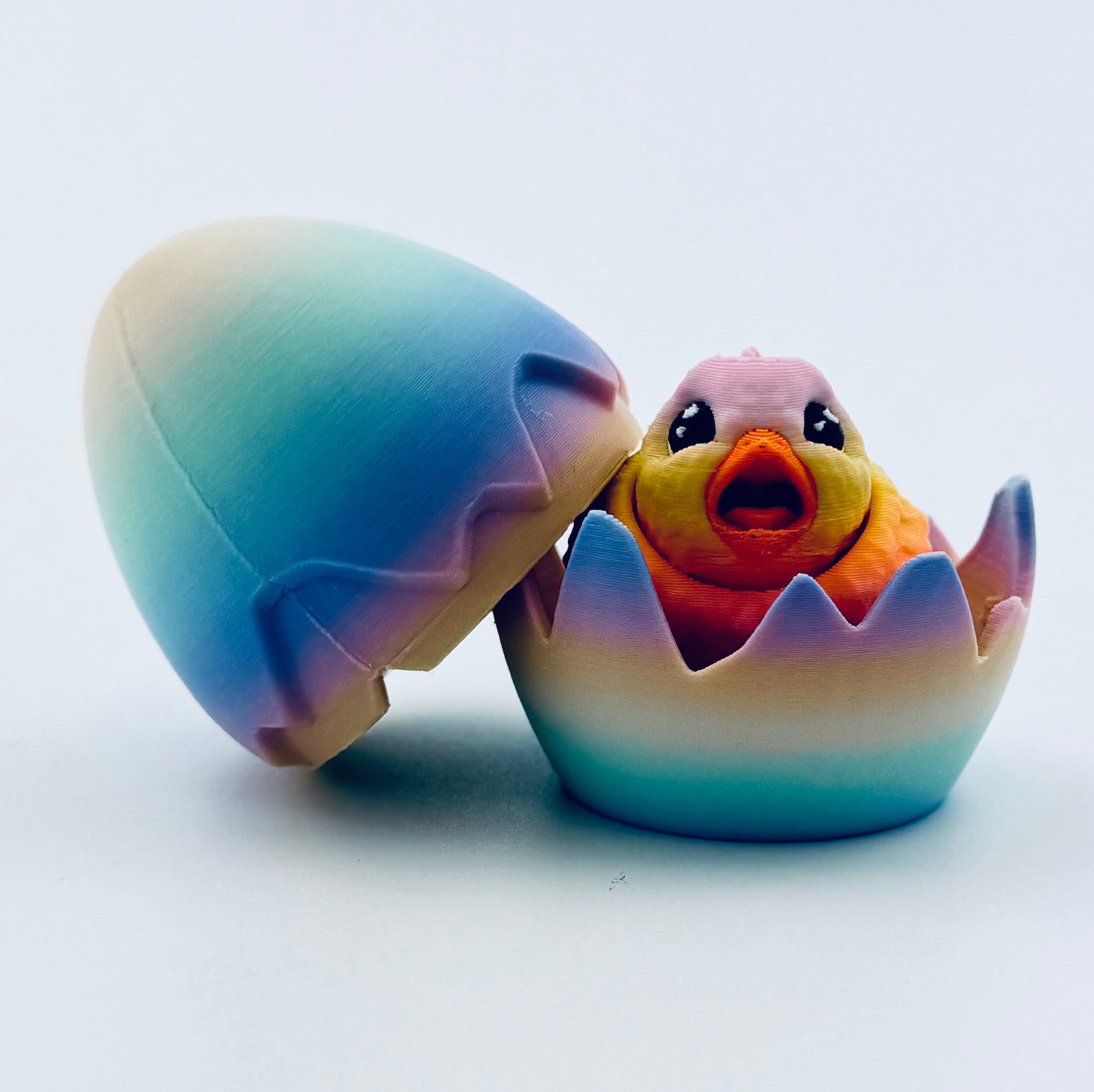 3d printed chick inside rainbow egg - view 2