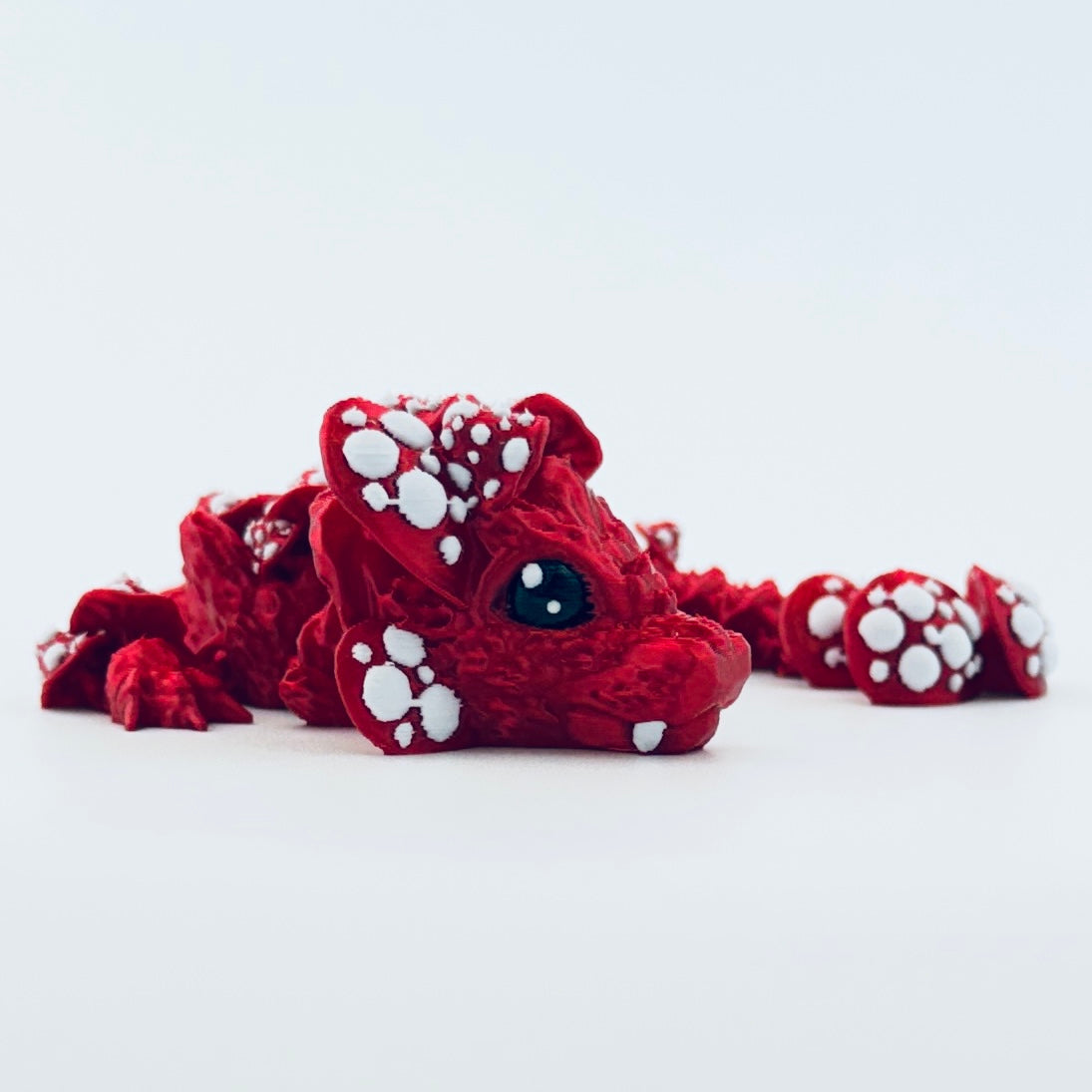 3d printed baby mushroom dragon - red - view 3