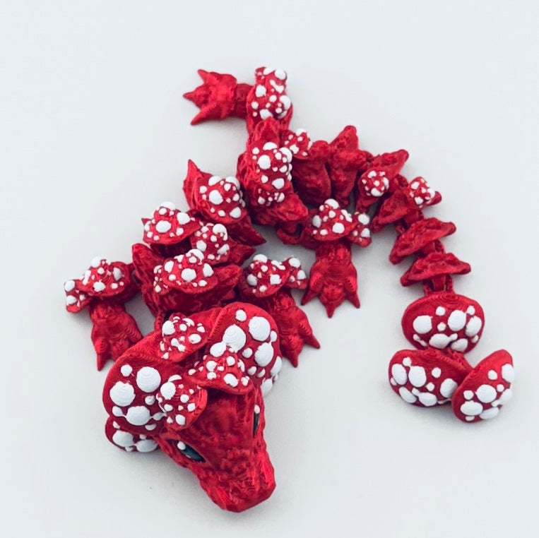 3d printed baby mushroom dragon - red - view 4