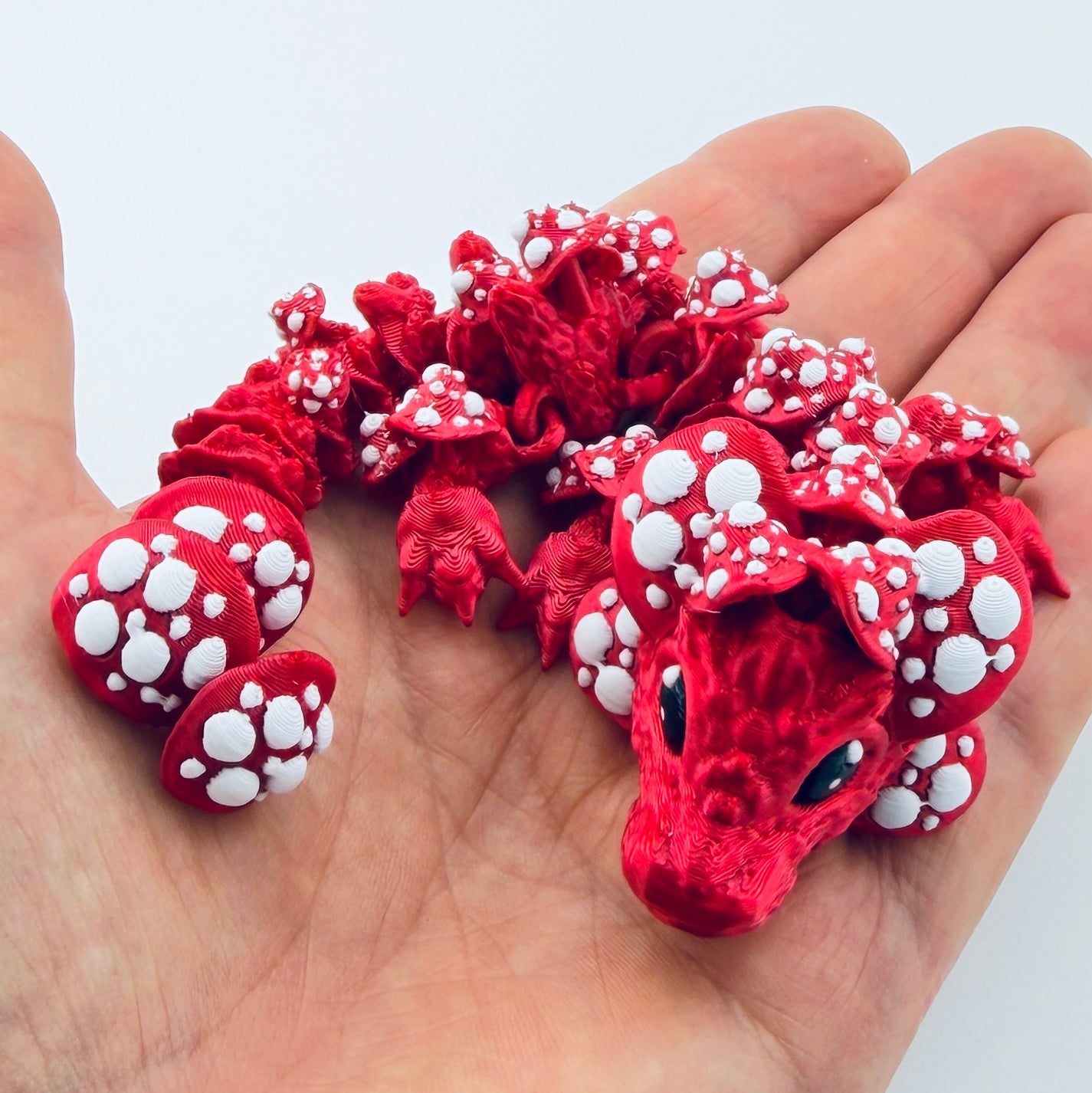 3d printed baby mushroom dragon - red - view 1