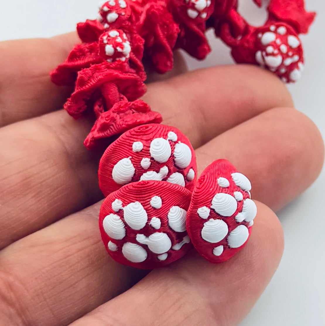3d printed baby mushroom dragon - red - view 2