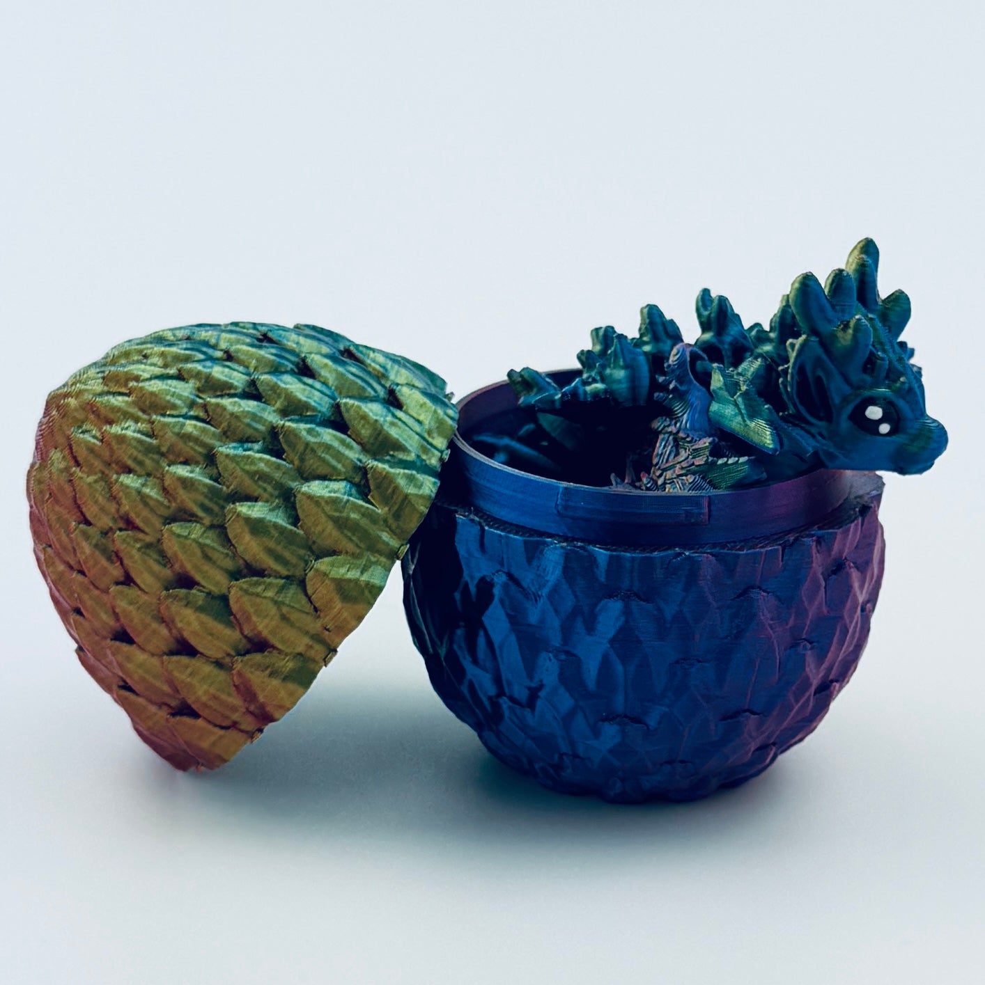 3d printed teeny dragon in egg - luxe spectrum